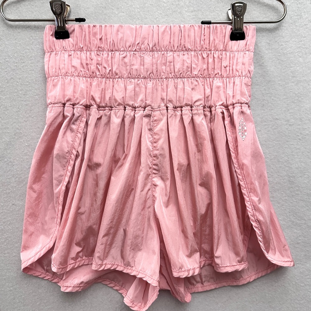 Free People FP Movement S The Way Home Shorts Smocked High Waist Running Coral